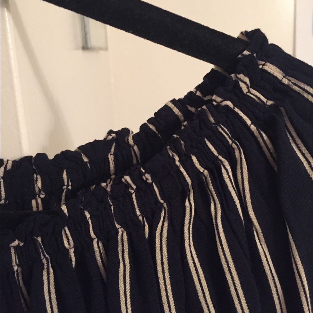 Brandy Melville Navy & White Off the Shoulder Top